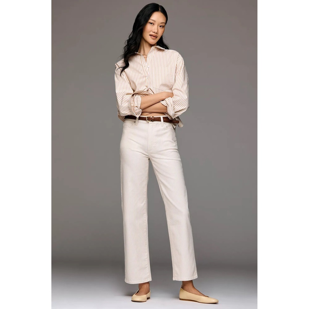 Anthropologie The Essential Slim Striped Pants Red Cream 4 High Rise Trousers